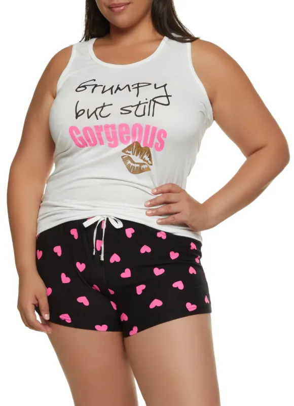 Plus Size Grumpy Still Gorgeous Pajama Tank Top and Shorts sold by Rainbow