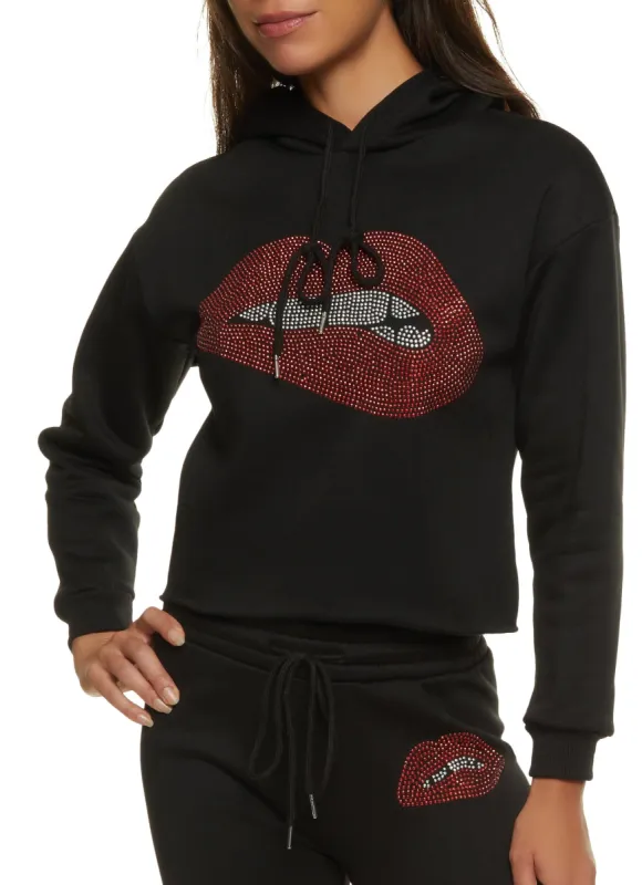 Rhinestone Studded Lip Graphic Hoodie sold by Rainbow