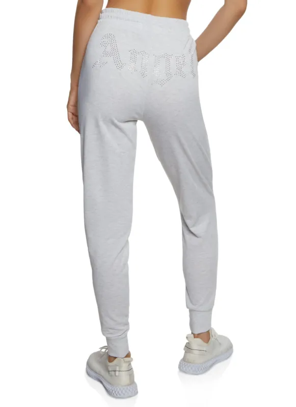 Angel Rhinestone Studded Joggers sold by Rainbow