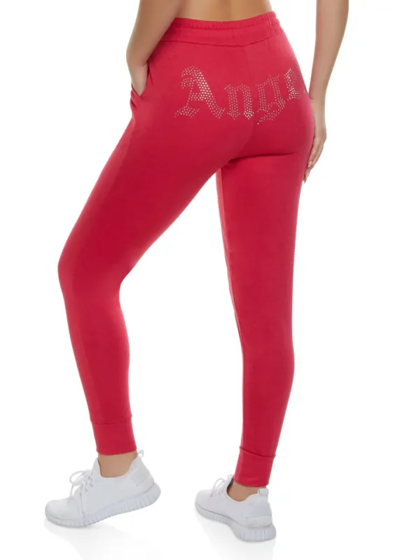 Angel Rhinestone Studded Joggers sold by Rainbow