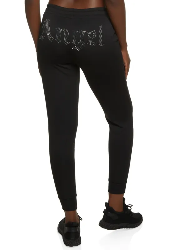 Angel Rhinestone Studded Joggers sold by Rainbow