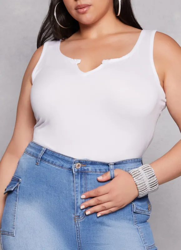 Plus Size Basic Notch Neck Tank Top sold by Rainbow