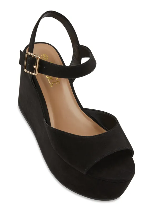 Open Toe Buckle Strap Platform Wedges sold by Rainbow