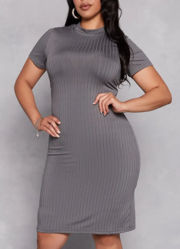 Plus Size Daisy Ribbed Knit T Shirt Dress sold by Rainbow