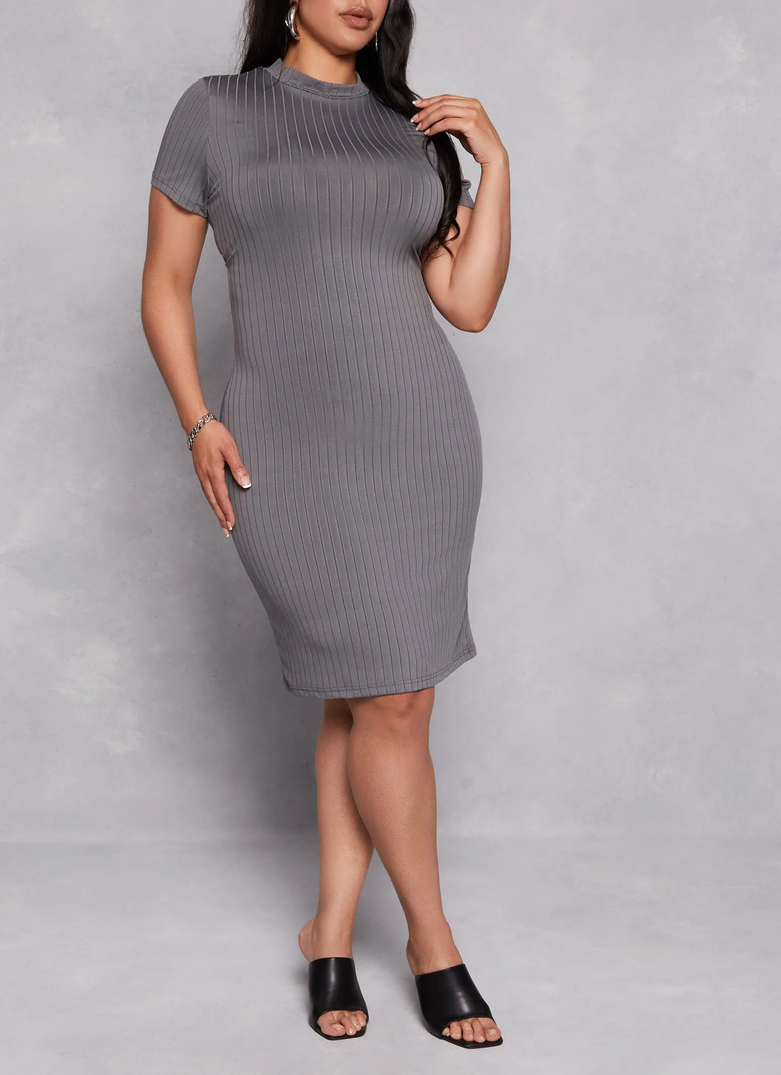 Plus Size Daisy Ribbed Knit T Shirt Dress sold by Rainbow product image thumbnail 2