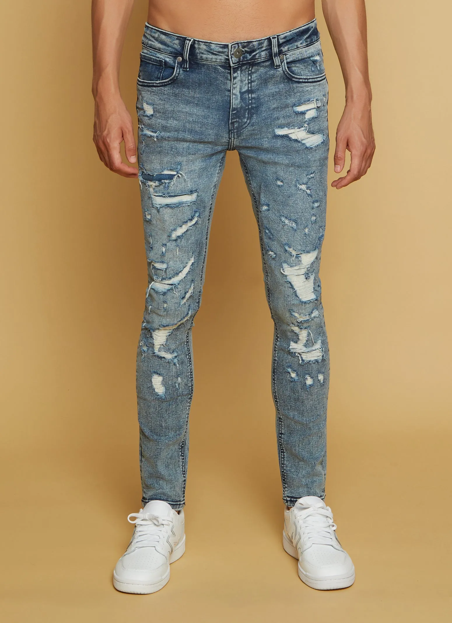 Mens Distressed Denim Skinny Fit Jeans sold by Rainbow product image thumbnail 2