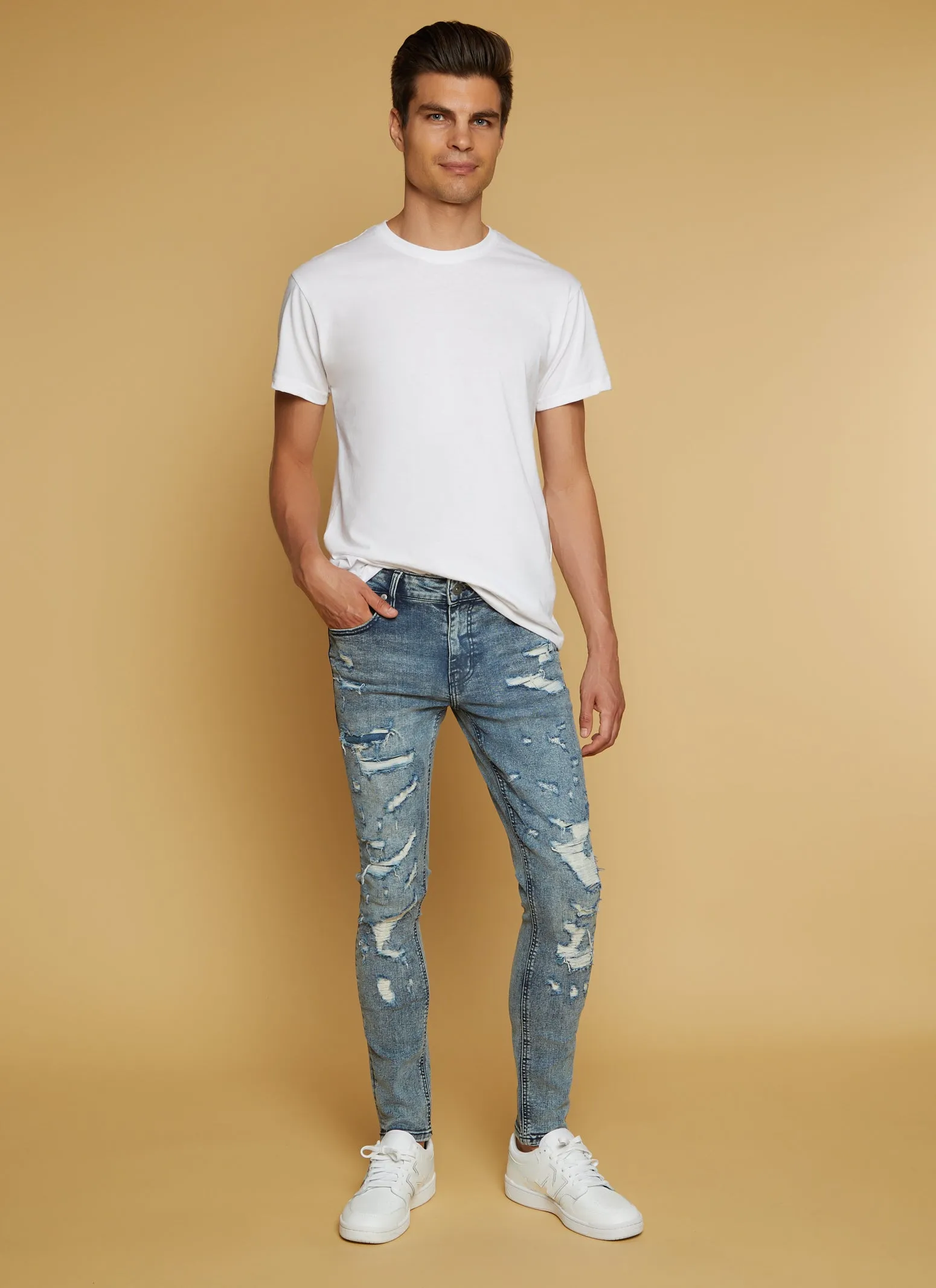 Mens Distressed Denim Skinny Fit Jeans sold by Rainbow