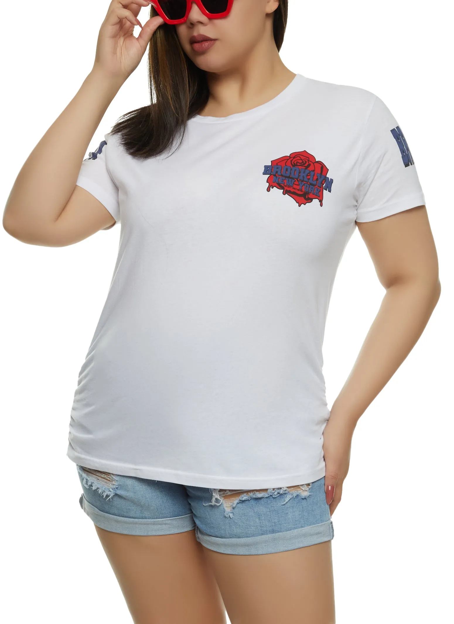 Plus Size Brooklyn New York Rose Back Graphic Tee sold by Rainbow