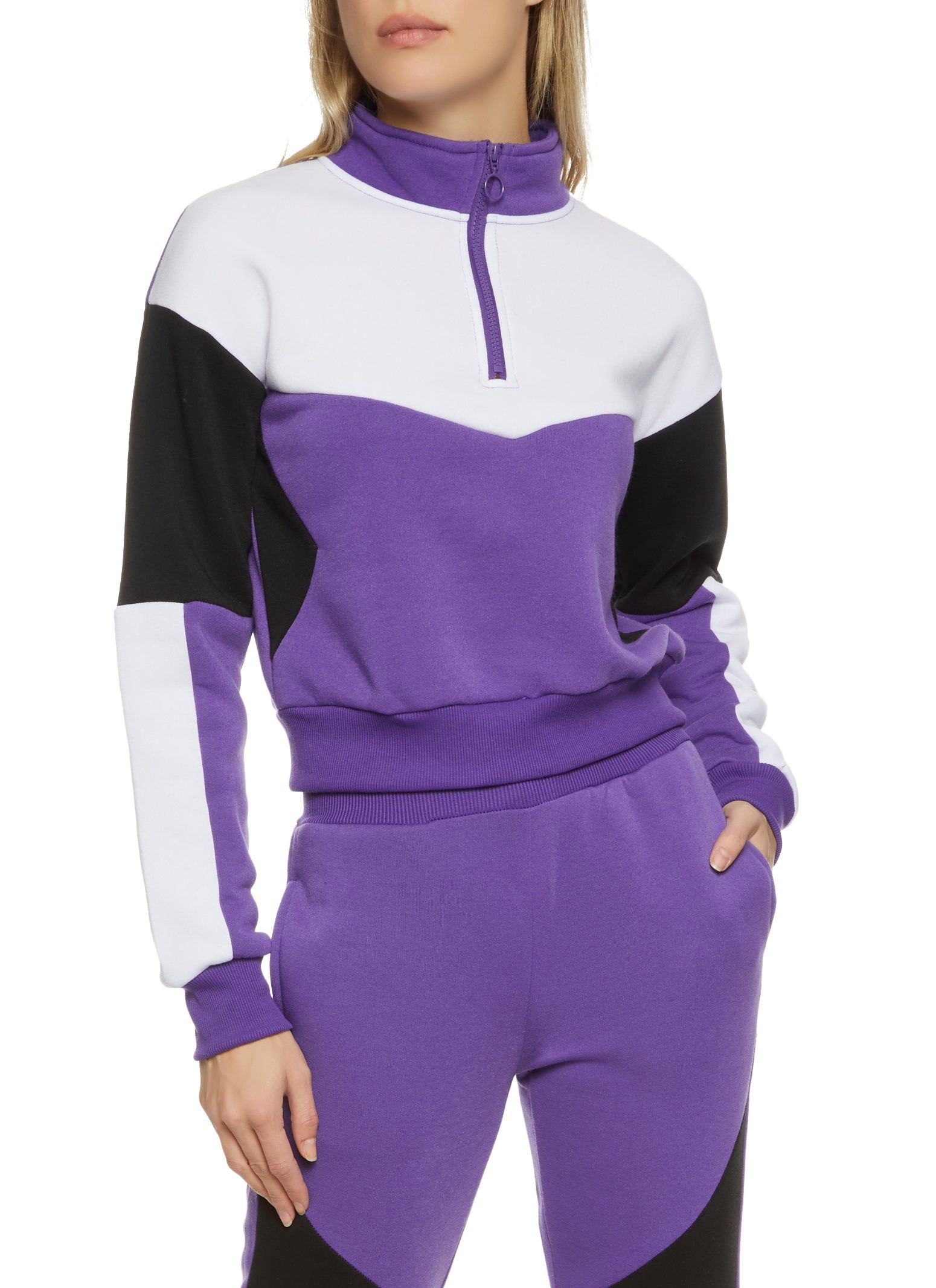 Color Block Zip Neck Sweatshirt sold by Rainbow