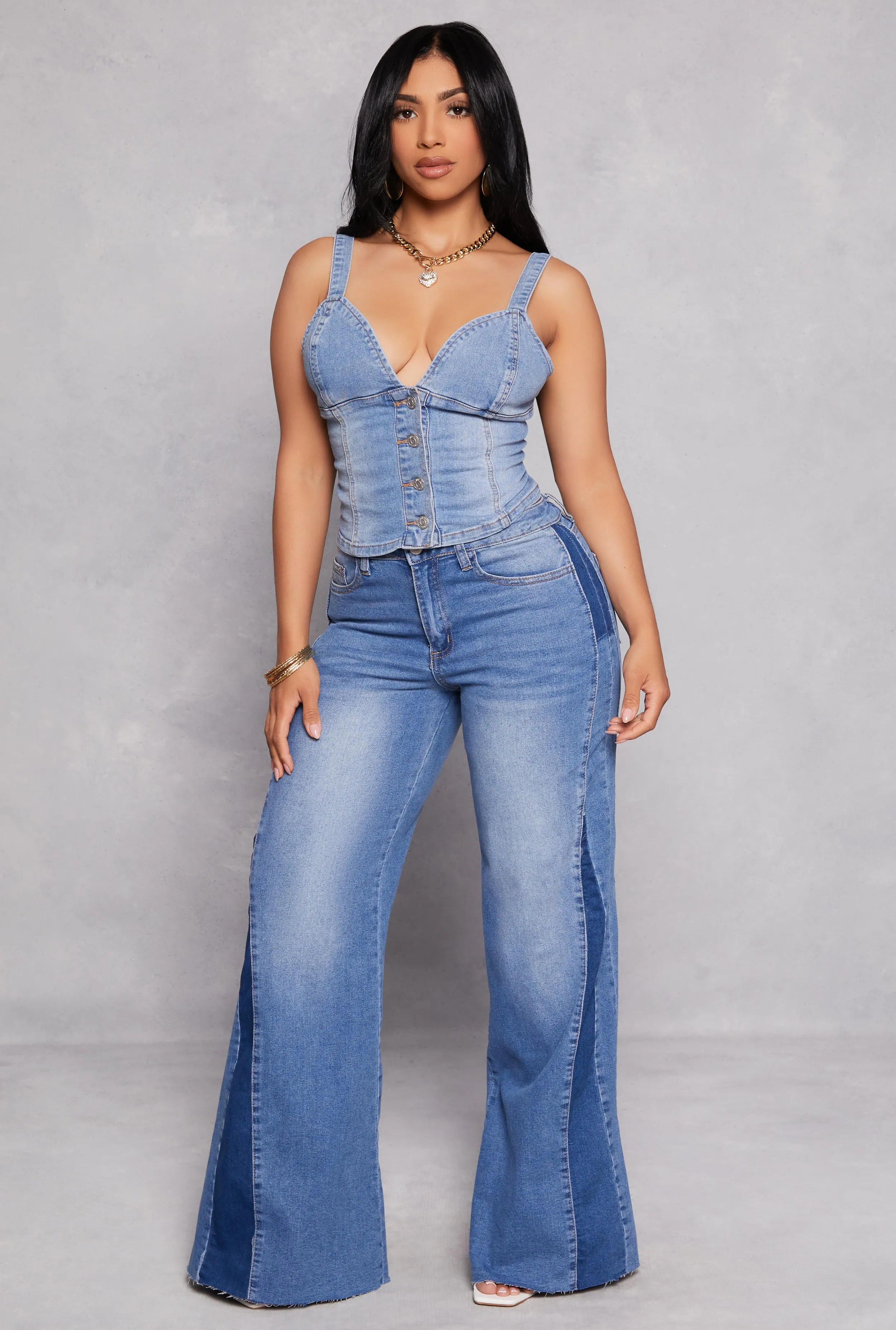 Almost Famous Button Front Denim Bustier Top sold by Rainbow product image thumbnail 2