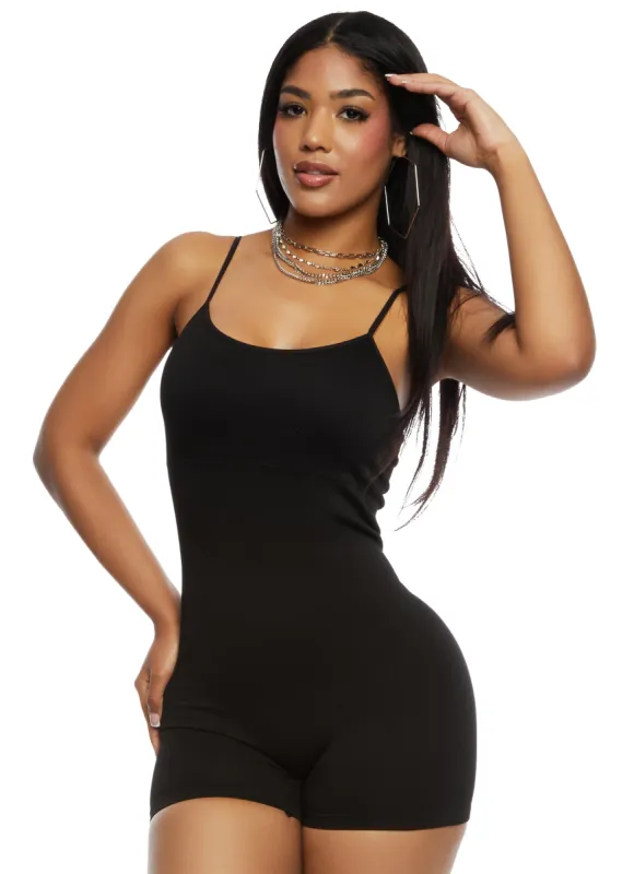Seamless Ribbed Scoop Neck Cami Romper sold by Rainbow