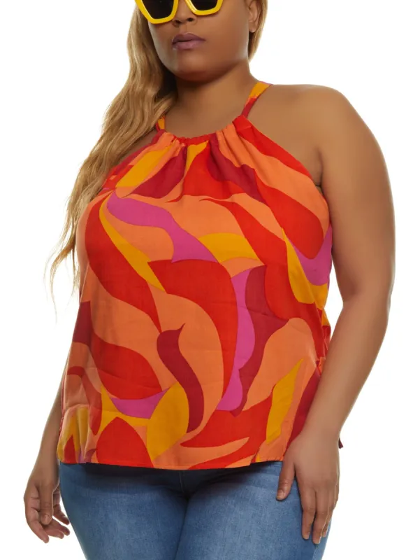 Plus Size Printed Tie Back Sleeveless Blouse sold by Rainbow