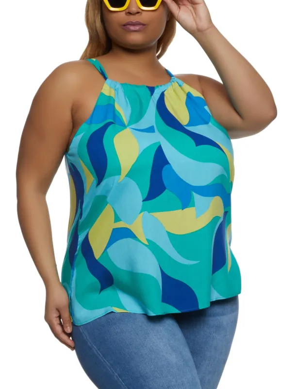 Plus Size Printed Tie Back Sleeveless Blouse sold by Rainbow