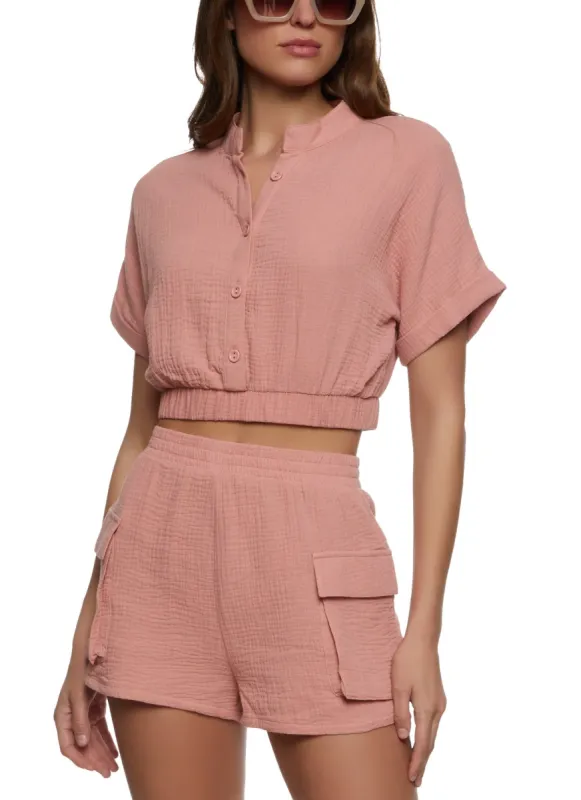 Gauze Knit Cropped Shirt sold by Rainbow