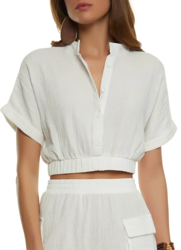 Gauze Knit Cropped Shirt sold by Rainbow