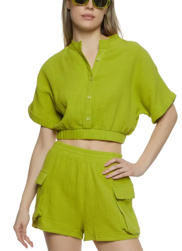 Gauze Knit Cropped Shirt sold by Rainbow