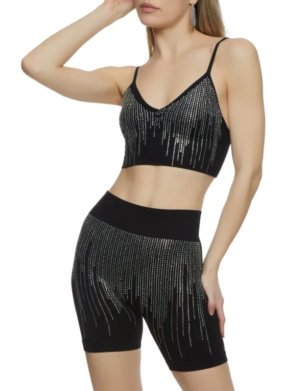 Rhinestone Seamless Crop Top and Short Set sold by Rainbow