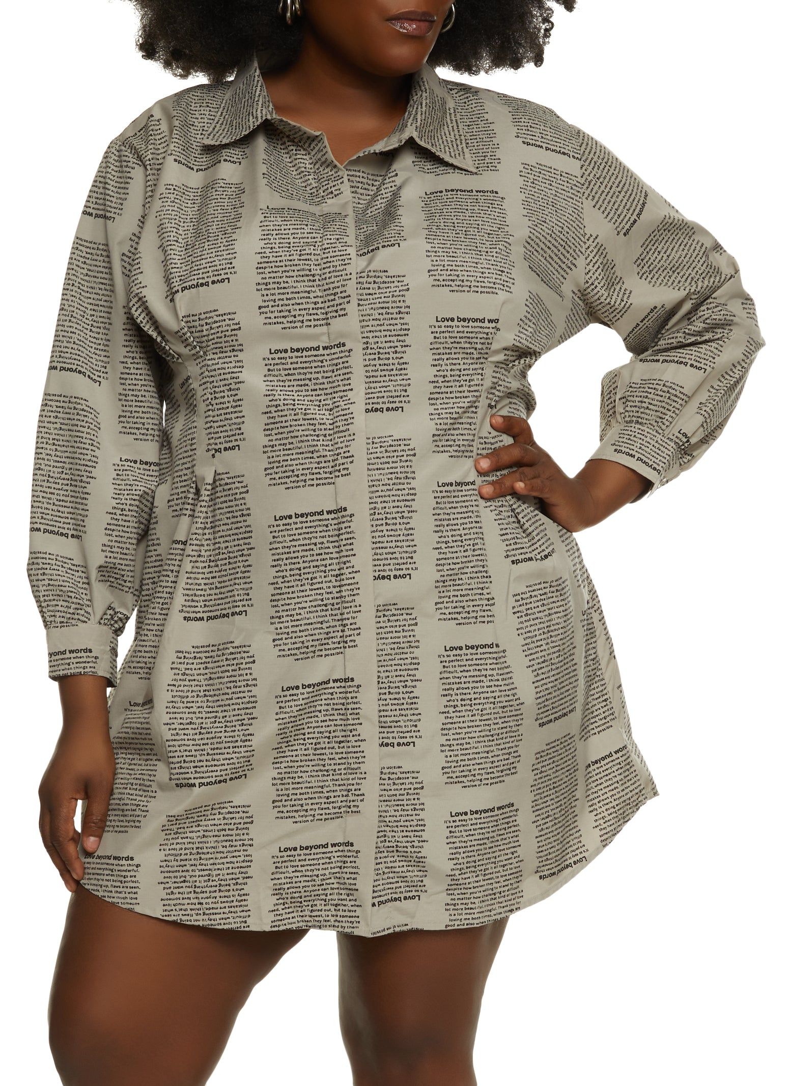 Plus Size Graphic Text Print Shirt Dress sold by Rainbow