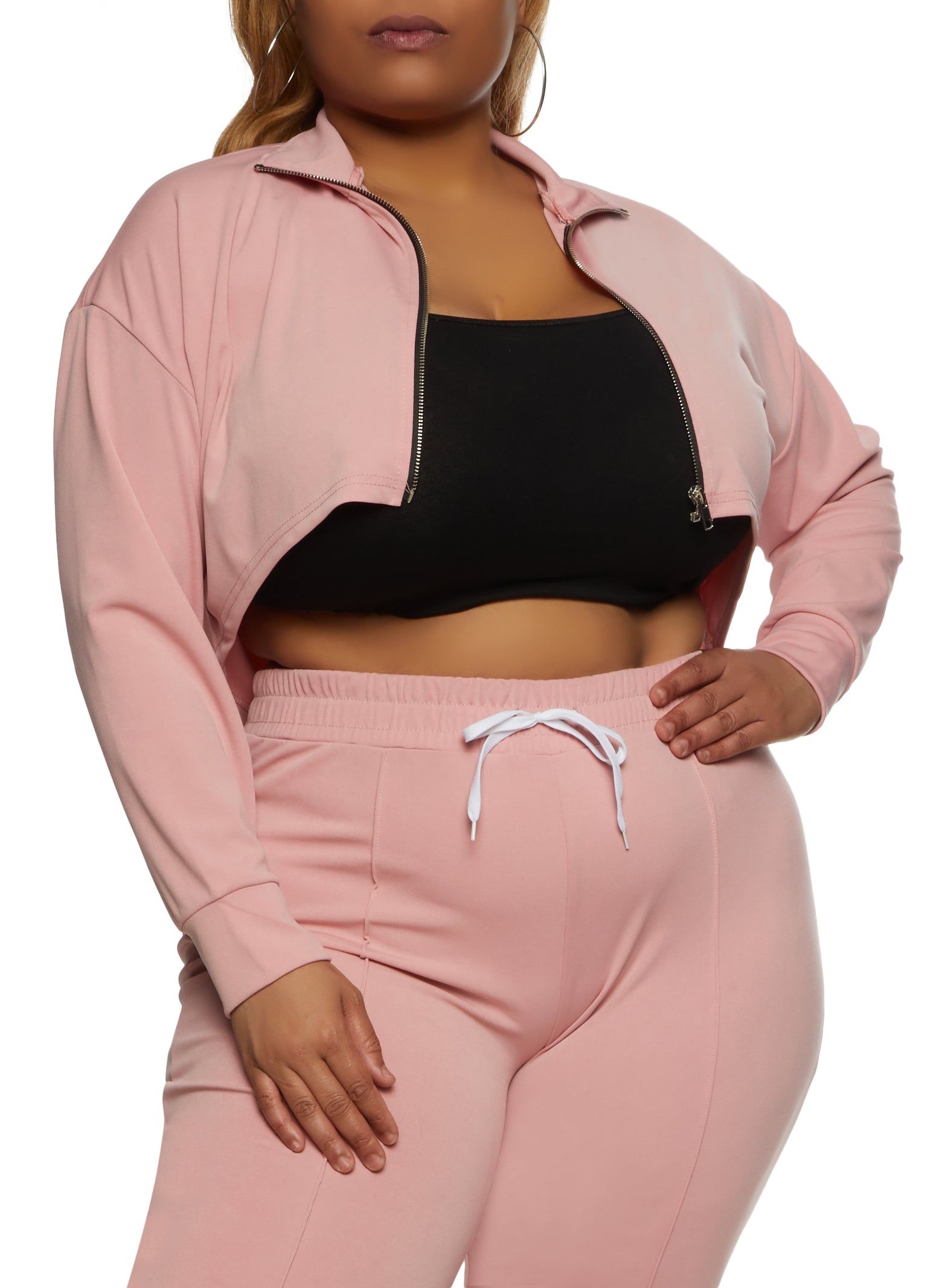 Plus Size Cropped Mock Neck Zip Up Sweatshirt sold by Rainbow