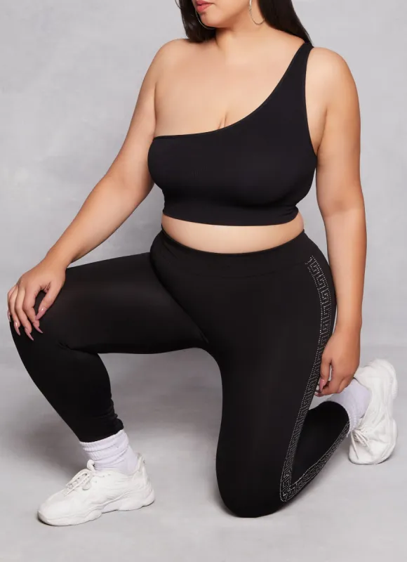 Plus Size Rhinestone Greek Key Detail Leggings sold by Rainbow