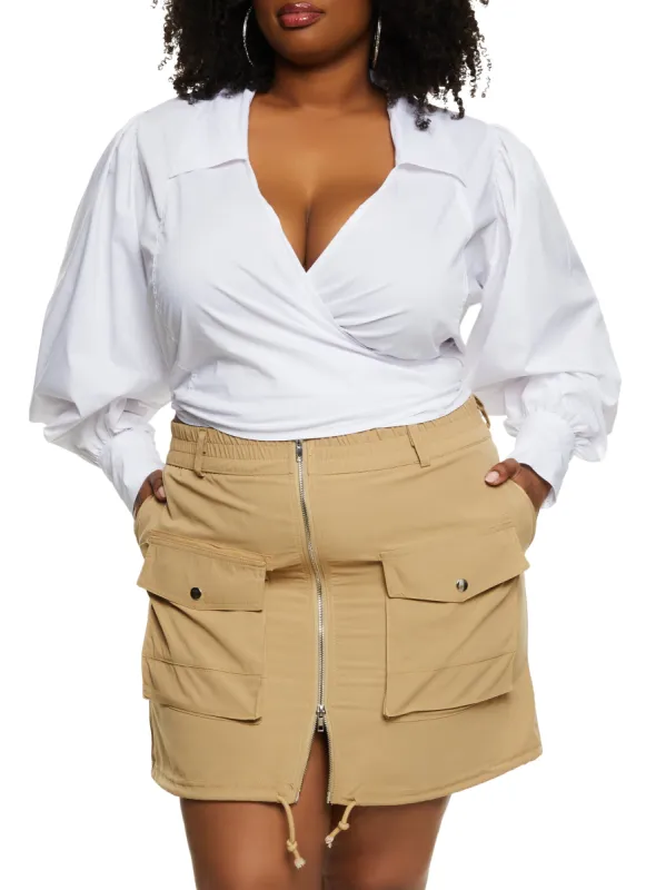 Plus Size Zip Front Cargo Pocket Skirt sold by Rainbow