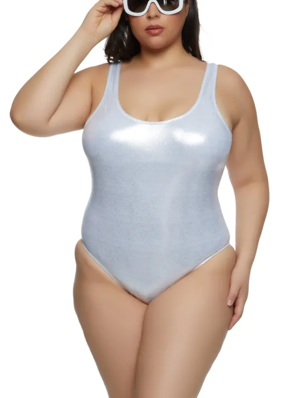 Plus Size Holographic Scoop Neck One Piece Swimsuit sold by Rainbow