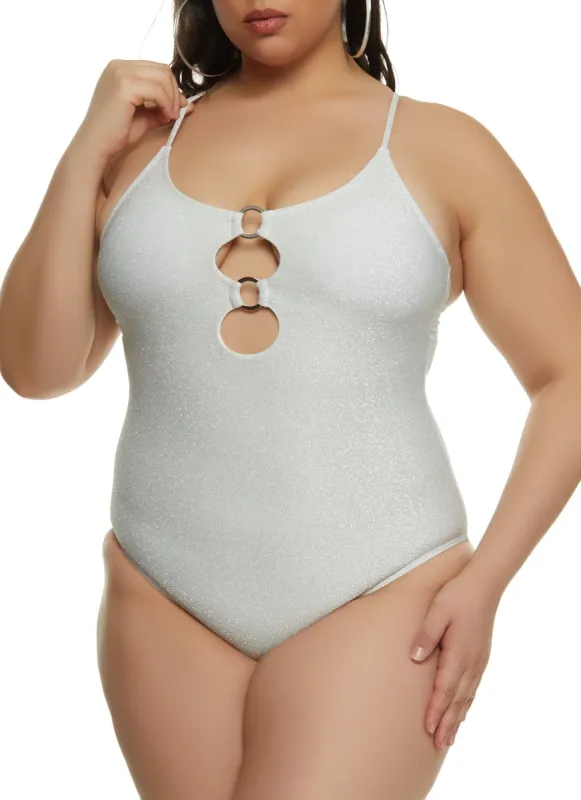 Plus Size Lurex Double O Ring Cut Out One Piece Swimsuit sold by Rainbow