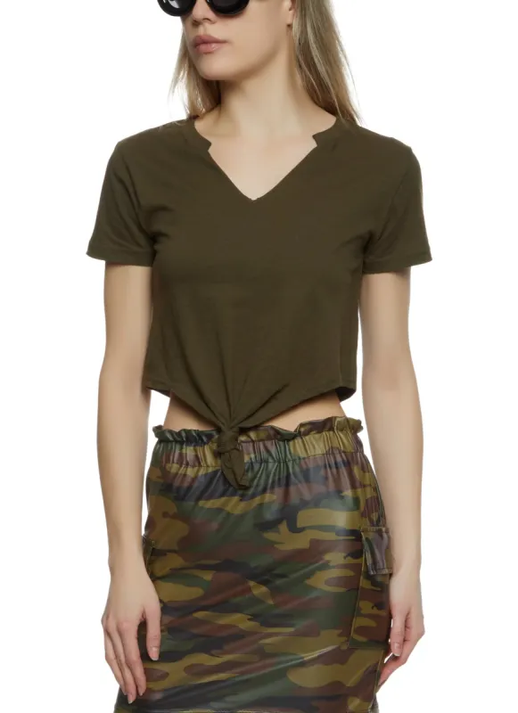 Knot Front Notch Neck Cropped Tee sold by Rainbow