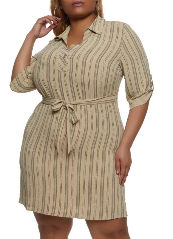 Plus Size Stripe Print Shirt Dress sold by Rainbow
