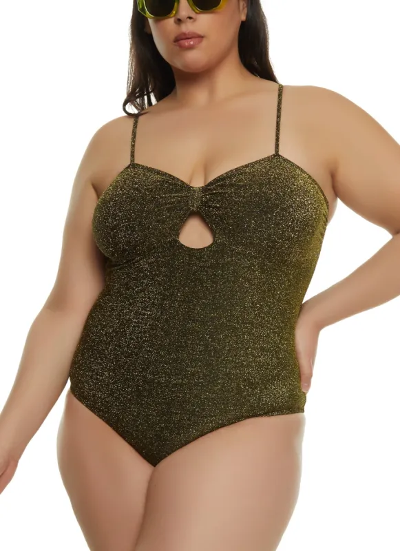 Plus Size Lurex Keyhole Detail One Piece Swimsuit sold by Rainbow