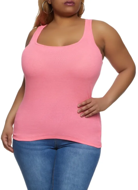 Plus Size Ribbed Knit Racerback Tank Top sold by Rainbow