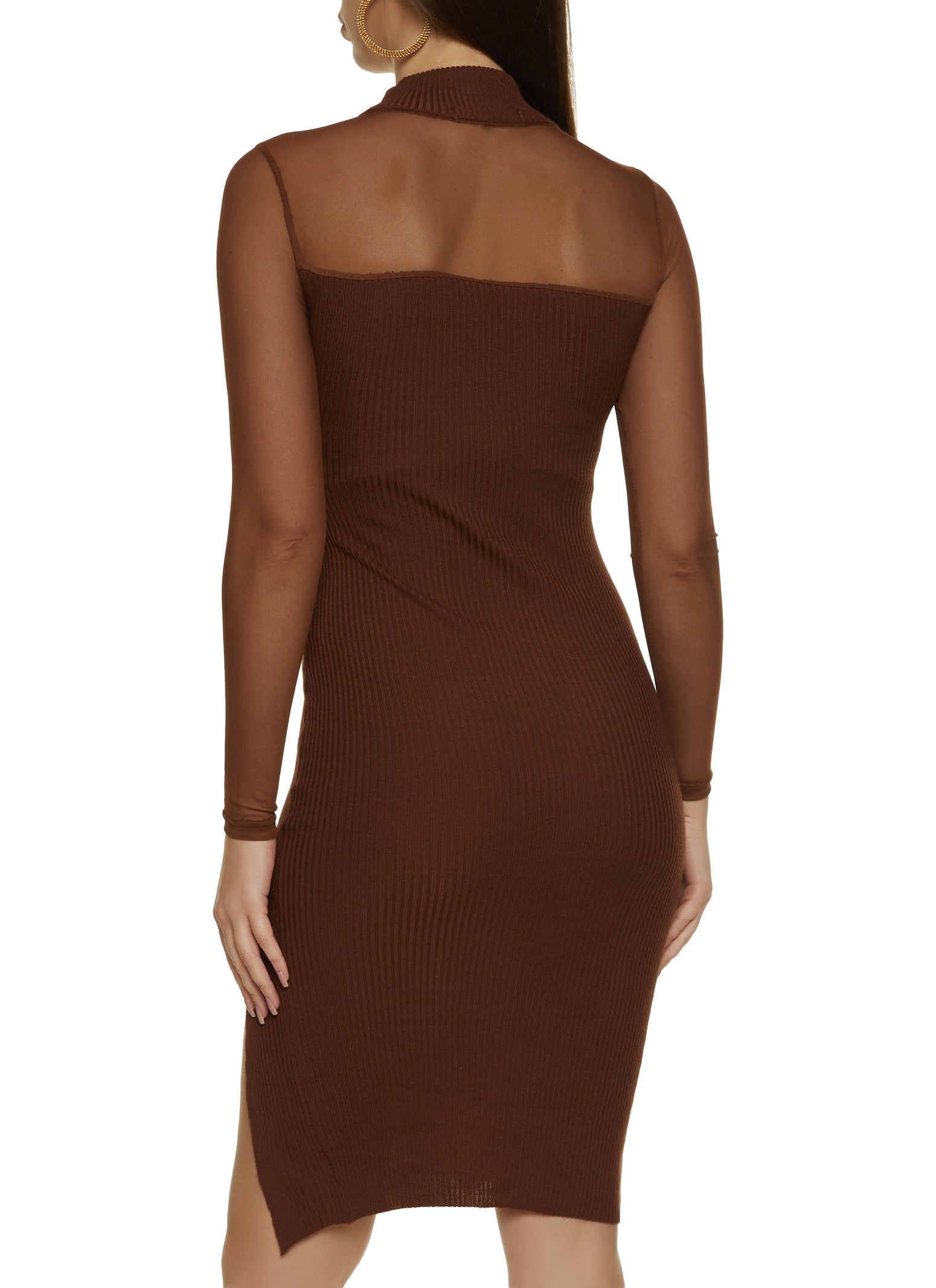 Mesh Mock Neck Long Sleeve Midi Dress sold by Rainbow product image thumbnail 3