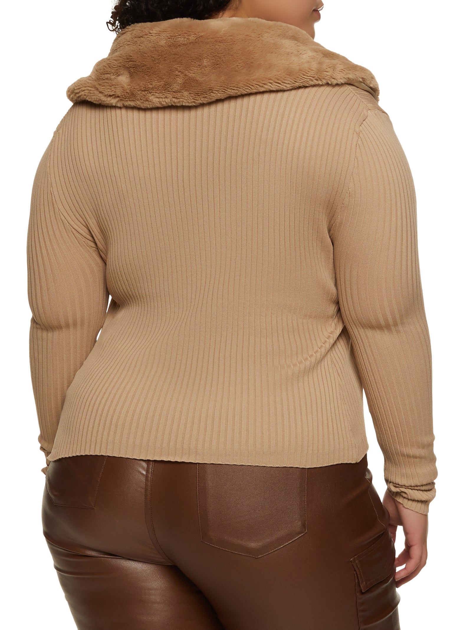 Plus Size Faux Fur Collar Tie Front Cardigan sold by Rainbow product image thumbnail 2