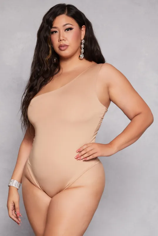 Plus Size Daisy Double Lined One Shoulder Bodysuit sold by Rainbow