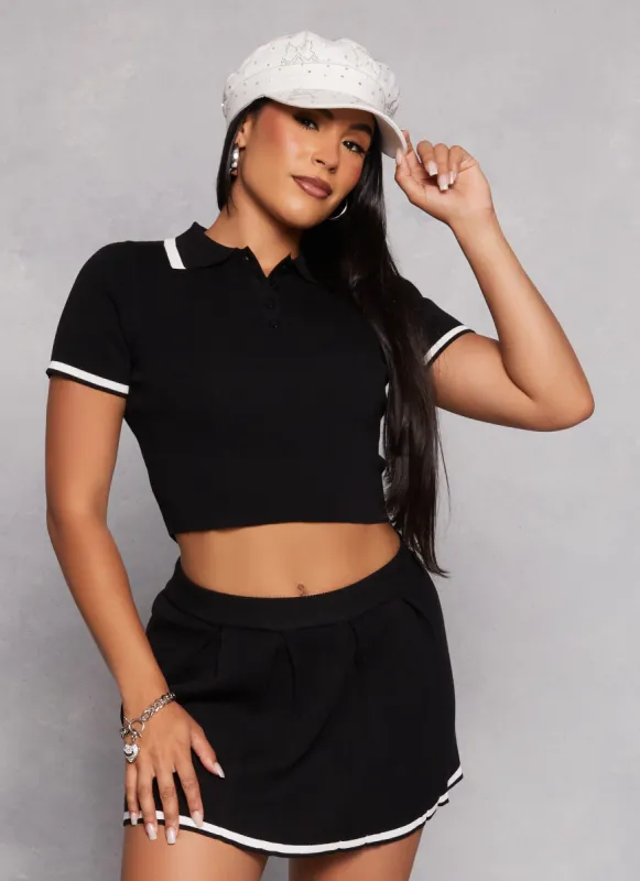 Daisy Contrast Trim Cropped Polo Shirt sold by Rainbow