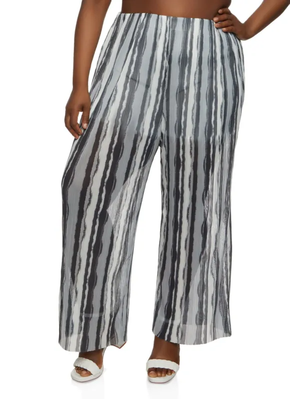 Plus Size Smudge Stripe Print Pants sold by Rainbow