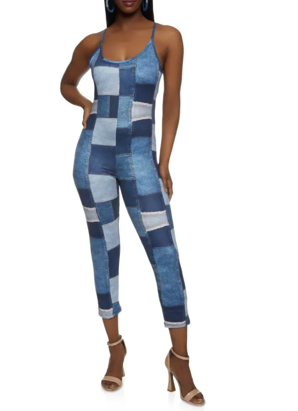 Patchwork Print Cami Catsuit sold by Rainbow
