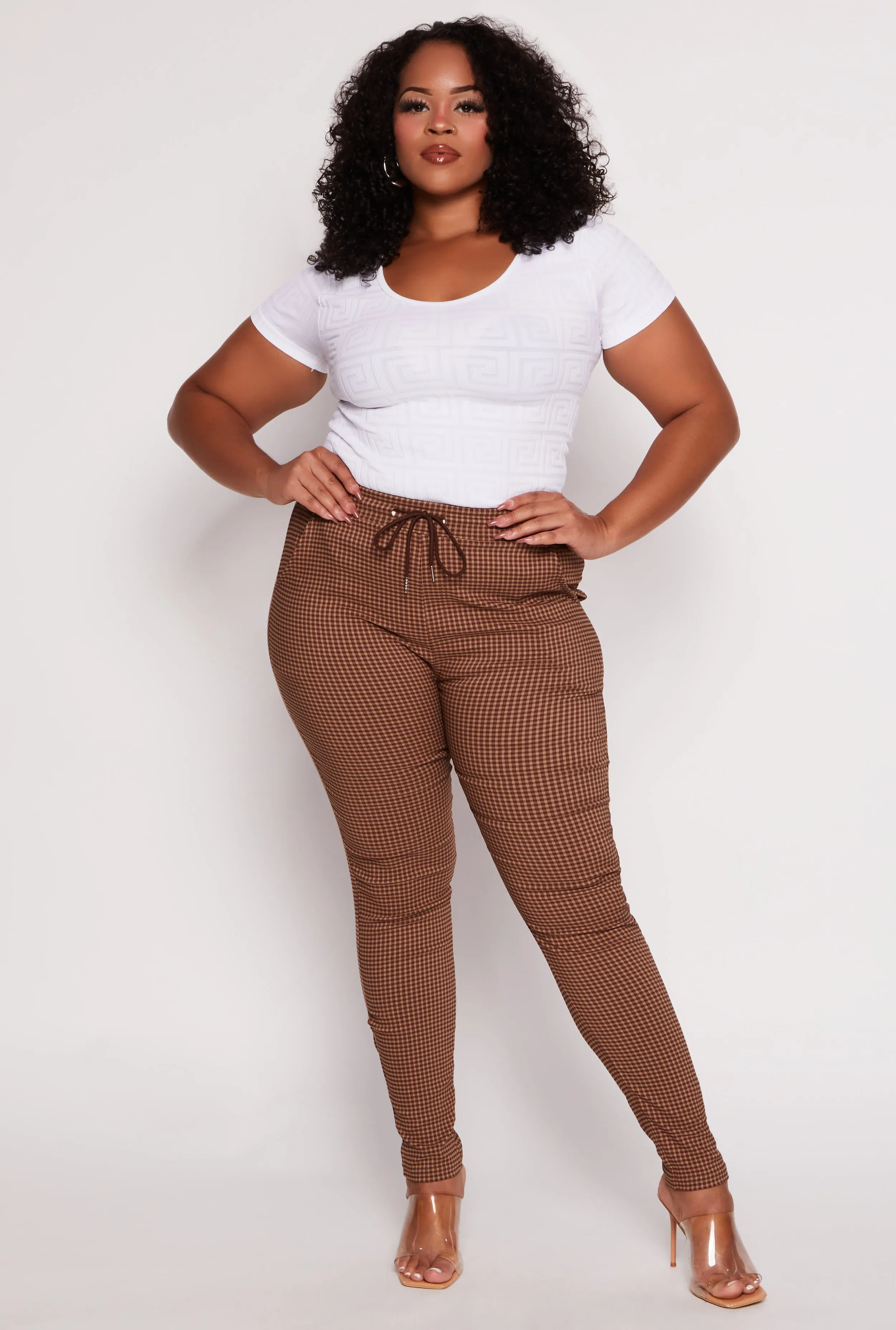 Plus Size Plaid Drawstring Skinny Leg Dress Pants sold by Rainbow