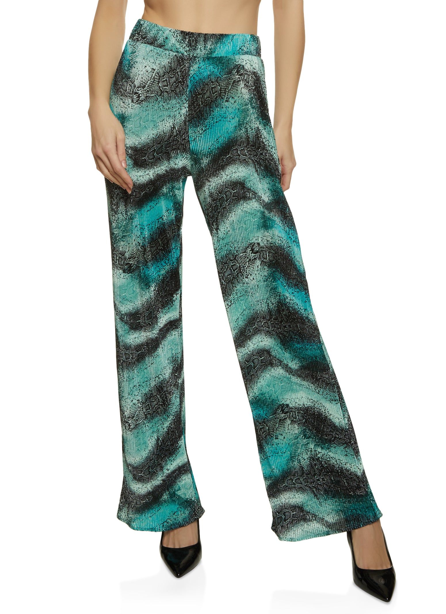 Printed Plisse Wide Leg Pants sold by Rainbow