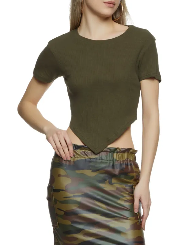 Rib Knit Hanky Hem Cropped Tee sold by Rainbow