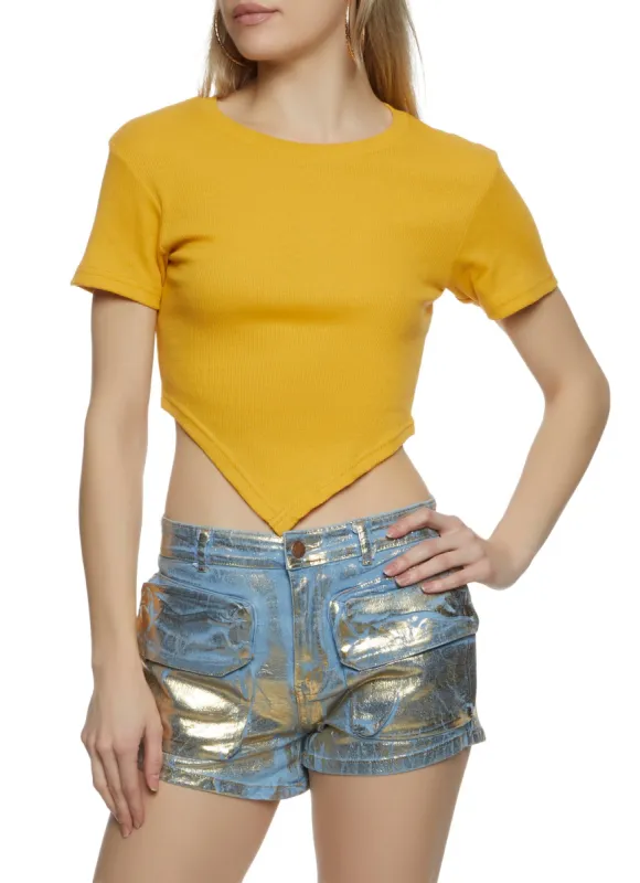 Rib Knit Hanky Hem Cropped Tee sold by Rainbow