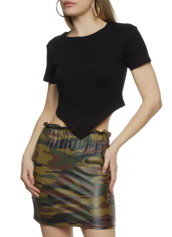 Rib Knit Hanky Hem Cropped Tee sold by Rainbow
