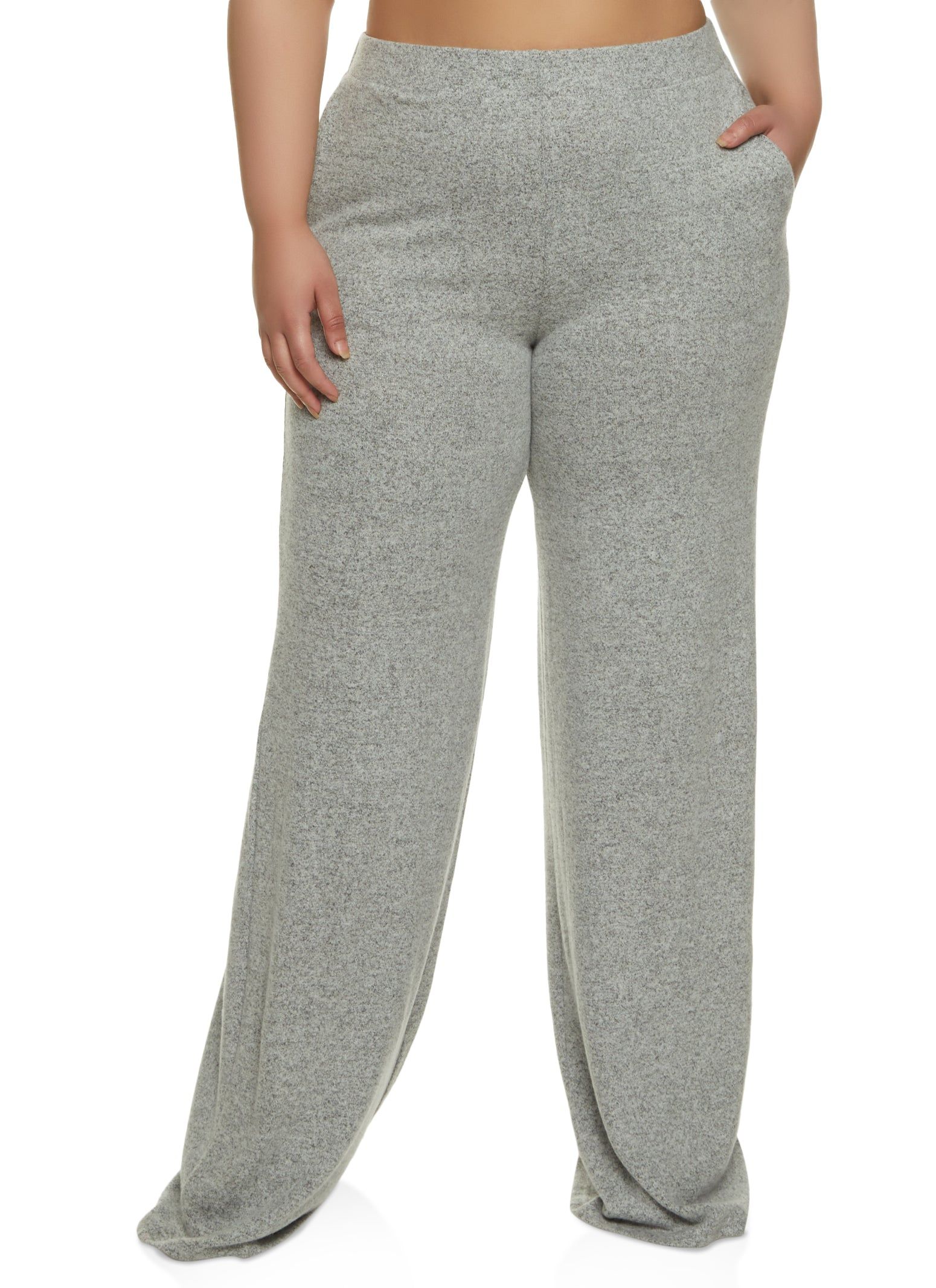 Plus Size Brushed Knit High Waist Wide Leg Pants sold by Rainbow