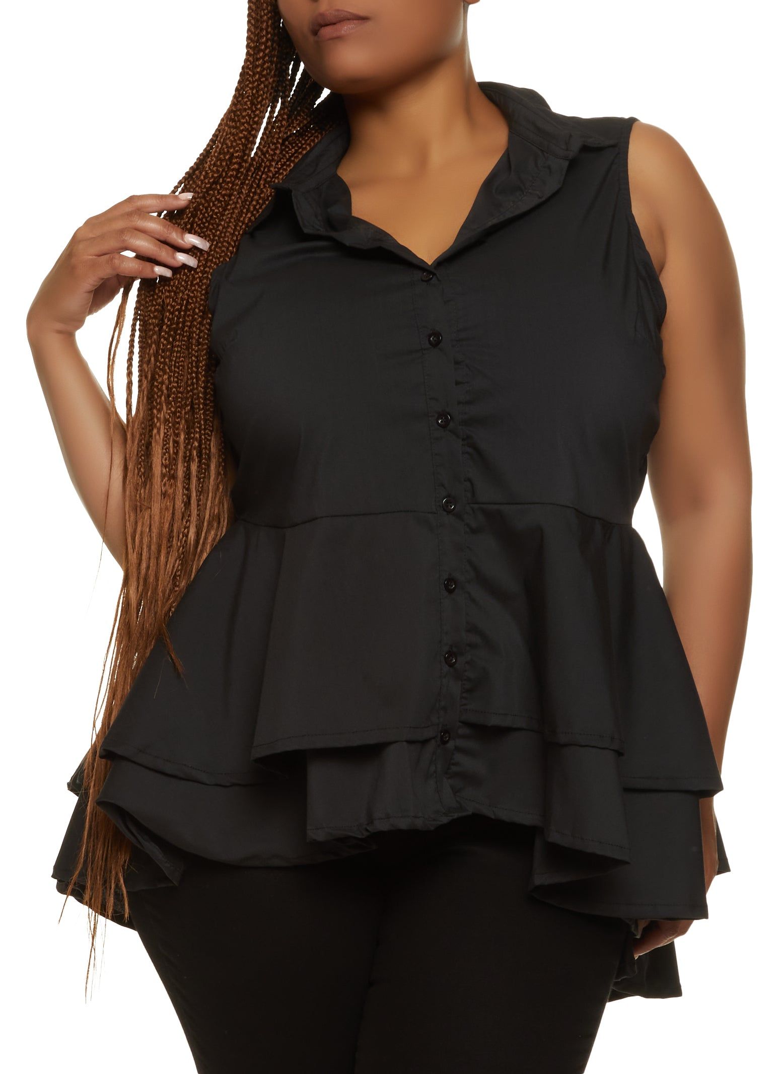 Plus Size Button Front Flounce Hem Blouse sold by Rainbow