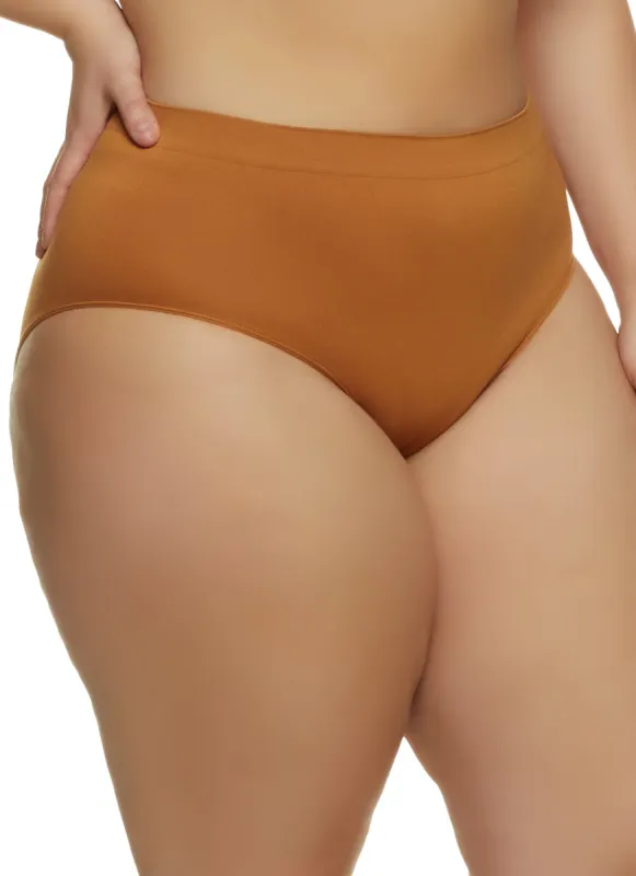 Plus Size Solid High Waist Seamless Bikini Panty sold by Rainbow