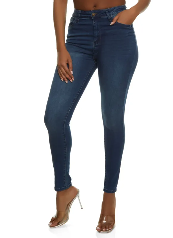 Whiskered High Waist Skinny Jeans sold by Rainbow