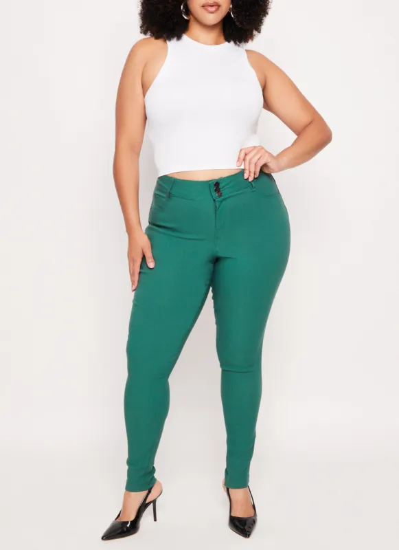 Plus Size Triple Button High Waist Skinny Leg Pants sold by Rainbow