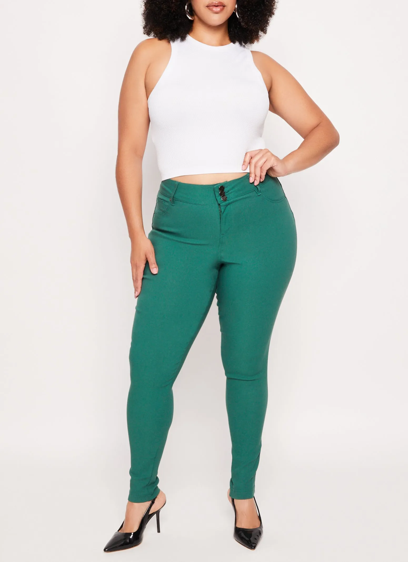 Plus Size Triple Button High Waist Skinny Leg Pants sold by Rainbow
