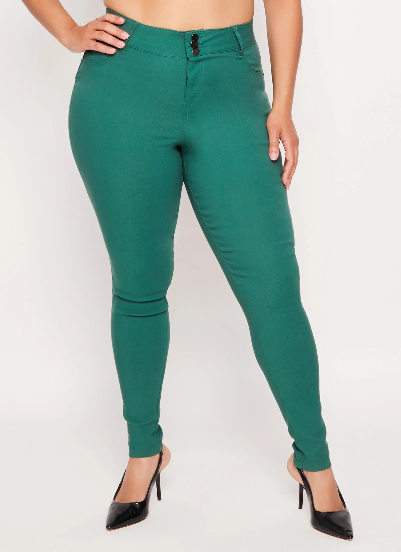 Plus Size Triple Button High Waist Skinny Leg Pants sold by Rainbow product image thumbnail 2