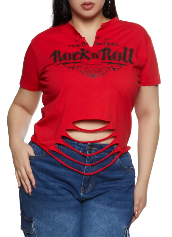 Plus Size Original Rock and Roll Laser Cut Graphic Tee sold by Rainbow
